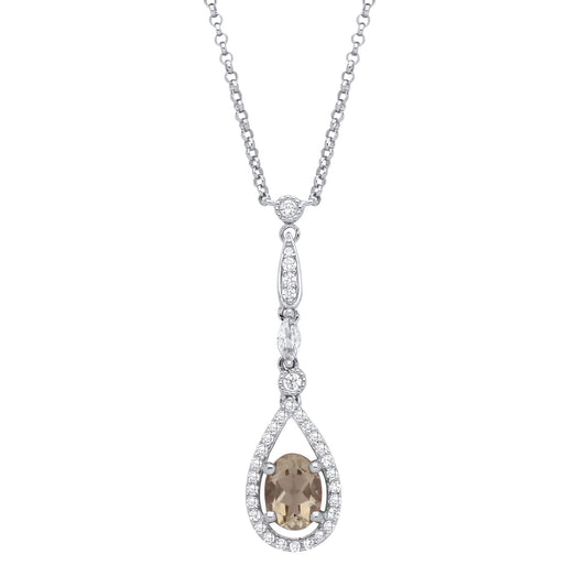 Silver Peach Oval Marquise CZ Tears of Joy Halo Necklace 16" - GVK488