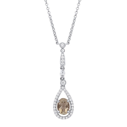 Silver  Peach Oval Marquise CZ Tears of Joy Halo Necklace 16" - GVK488
