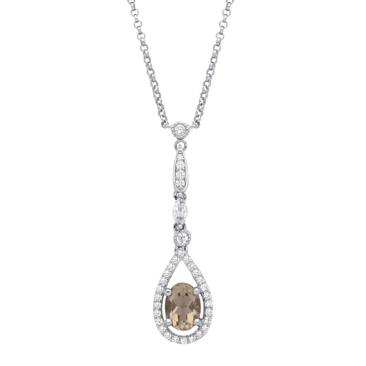 Silver  Peach Oval Marquise CZ Tears of Joy Halo Necklace 16" - GVK488