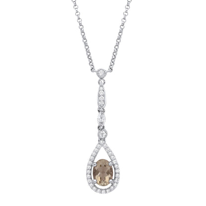 Silver  Peach Oval Marquise CZ Tears of Joy Halo Necklace 16" - GVK488