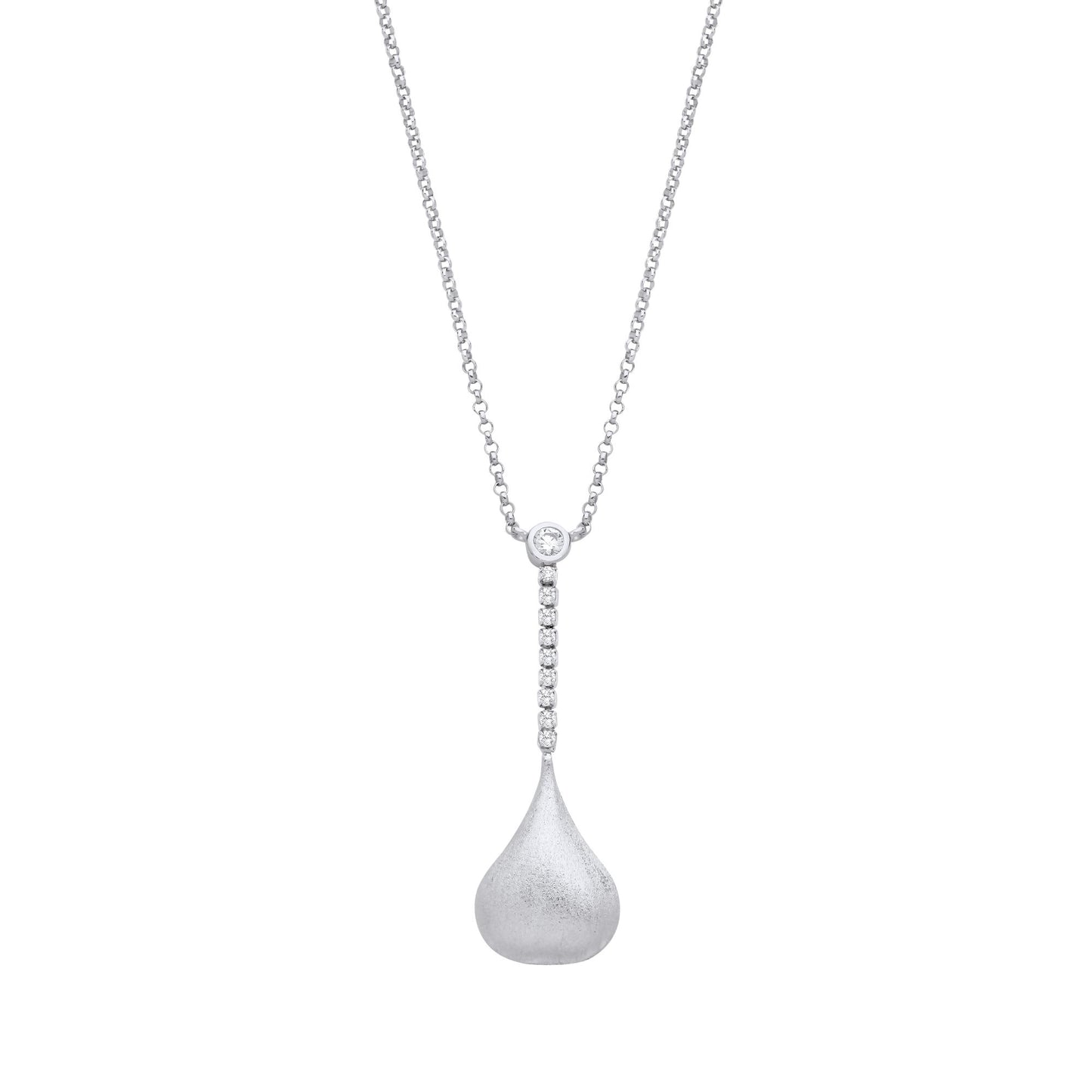 Silver  CZ Satin Onion Dome Pendant Lamp Lavalier Necklace 16 inch - GVK489