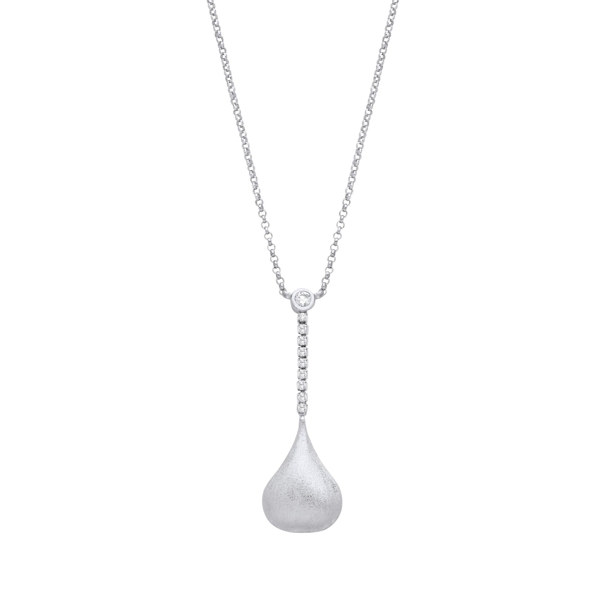 Silver  CZ Satin Onion Dome Pendant Lamp Lavalier Necklace 16 inch - GVK489