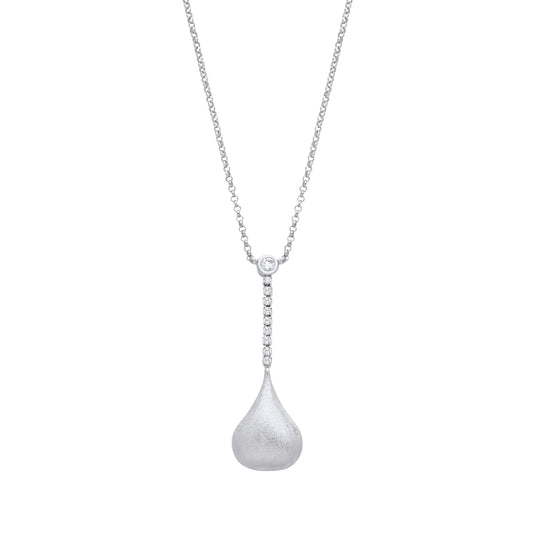 Silver  CZ Satin Onion Dome Pendant Lamp Lavalier Necklace 16 inch - GVK489
