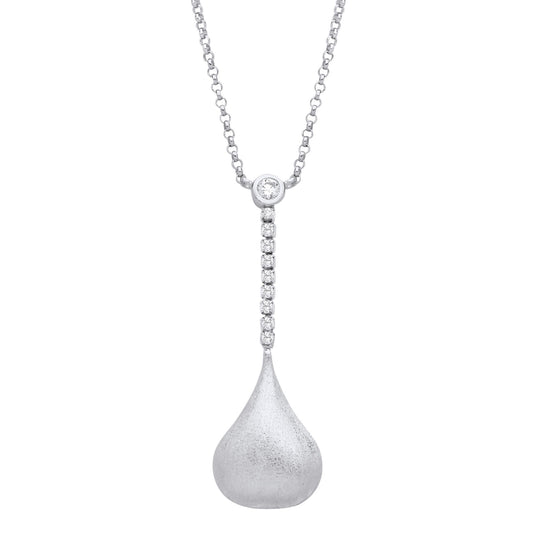 Silver CZ Satin Onion Dome Pendant Lamp Lavalier Necklace 16 inch - GVK489