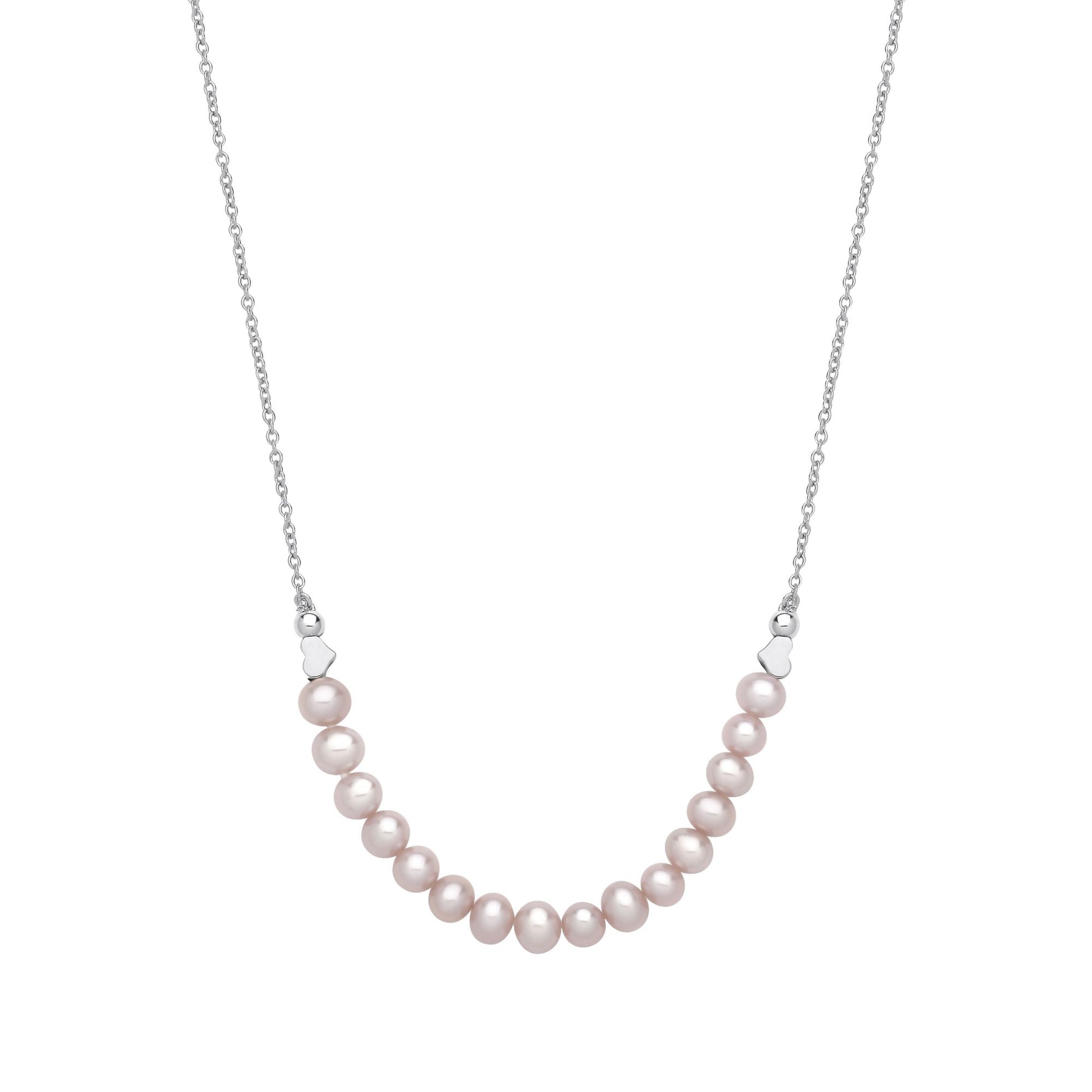 Silver  Peach Oval Pearl Heart Candy Balls Lavalier Necklace 16" - GVK493