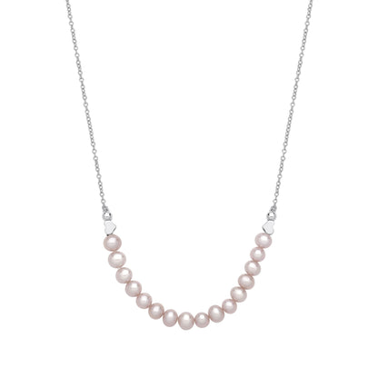 Silver  Peach Oval Pearl Heart Candy Balls Lavalier Necklace 16" - GVK493