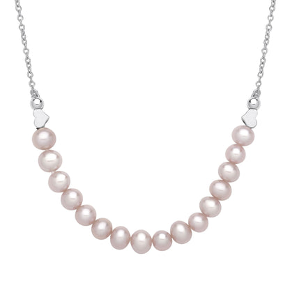 Silver  Peach Oval Pearl Heart Candy Balls Lavalier Necklace 16" - GVK493