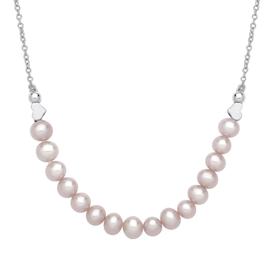 Silver Peach Oval Pearl Heart Candy Balls Lavalier Necklace 16" - GVK493
