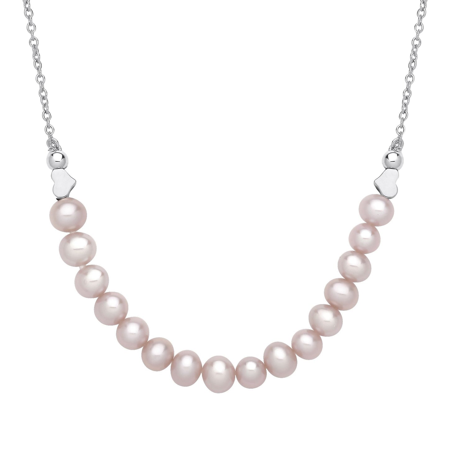 Silver  Peach Oval Pearl Heart Candy Balls Lavalier Necklace 16" - GVK493