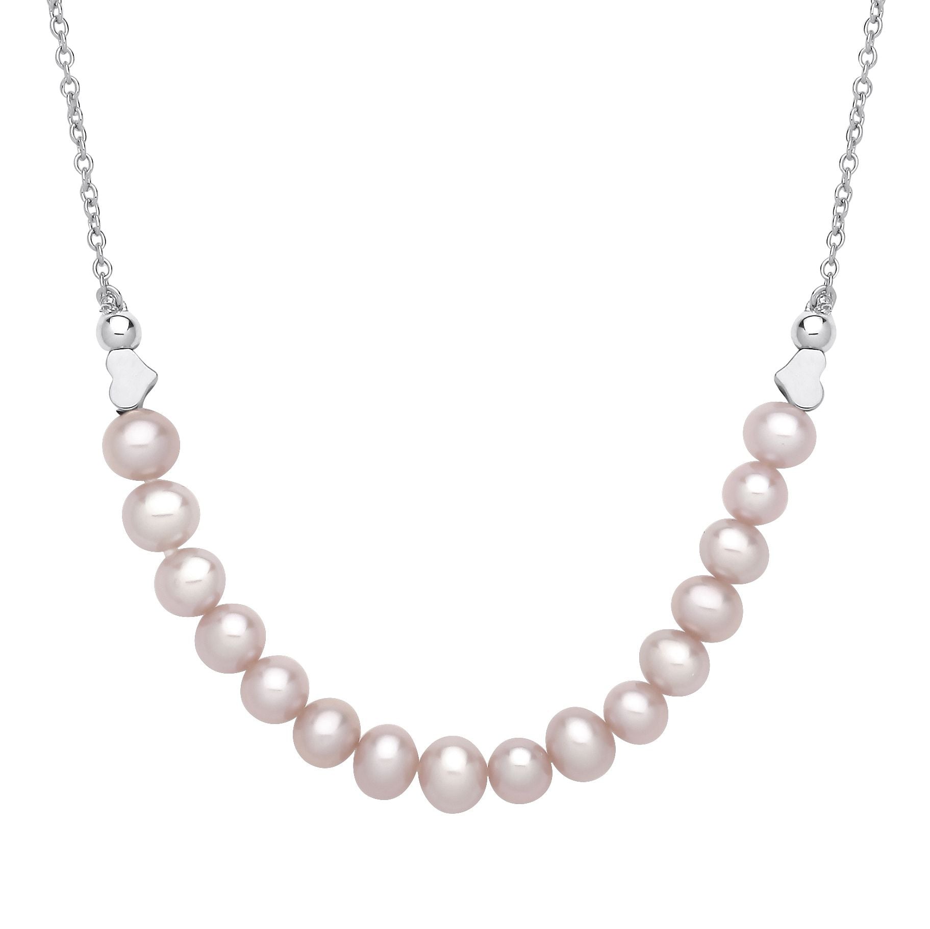 Silver  Peach Oval Pearl Heart Candy Balls Lavalier Necklace 16" - GVK493