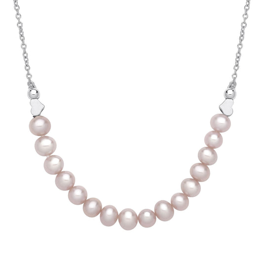 Silver  Peach Oval Pearl Heart Candy Balls Lavalier Necklace 16" - GVK493