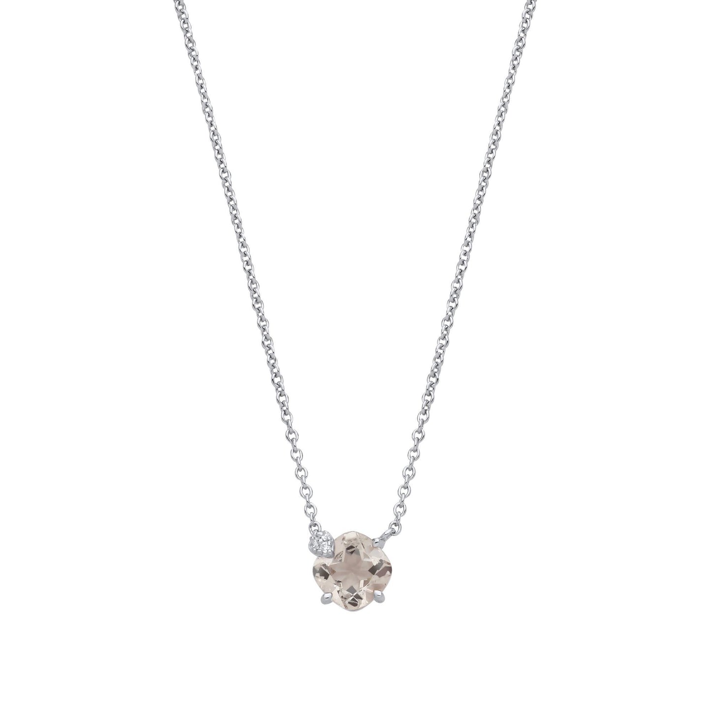 Silver  Peach Cushion CZ Little Hat Accent Toi et Moi Necklace 16" - GVK494
