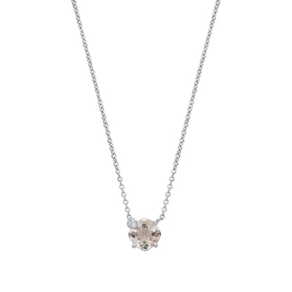 Silver  Peach Cushion CZ Little Hat Accent Toi et Moi Necklace 16" - GVK494