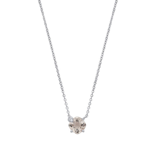Silver  Peach Cushion CZ Little Hat Accent Toi et Moi Necklace 16" - GVK494