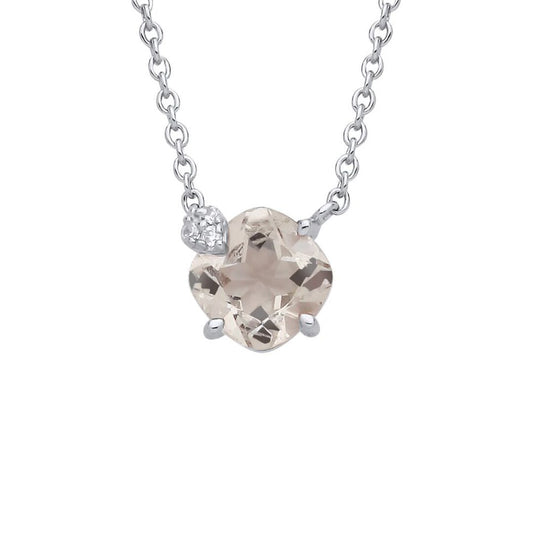 Silver Peach Cushion CZ Little Hat Accent Toi et Moi Necklace 16" - GVK494