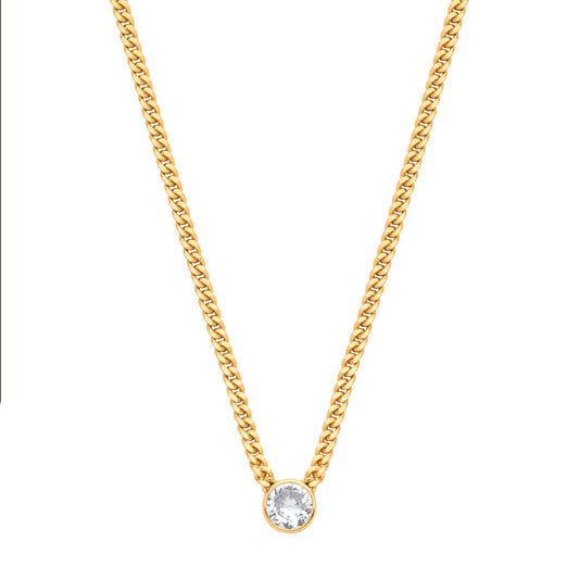 Gilded Silver  CZ Collarette Curb Chain Necklace 3mm 17.5" - GVK495G