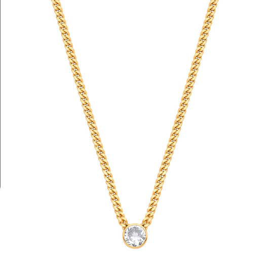 Gilded Silver  CZ Collarette Curb Chain Necklace 3mm 17.5" - GVK495G