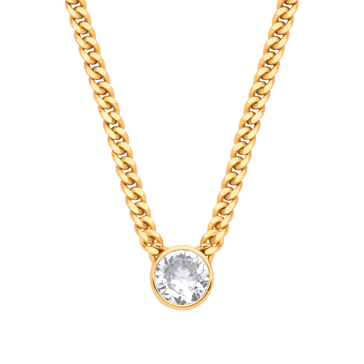 Gilded Silver  CZ Collarette Curb Chain Necklace 3mm 17.5" - GVK495G