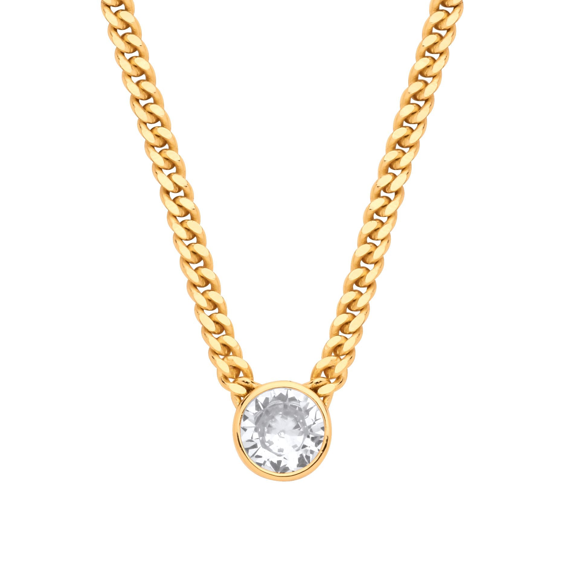 Gilded Silver  CZ Collarette Curb Chain Necklace 3mm 17.5" - GVK495G