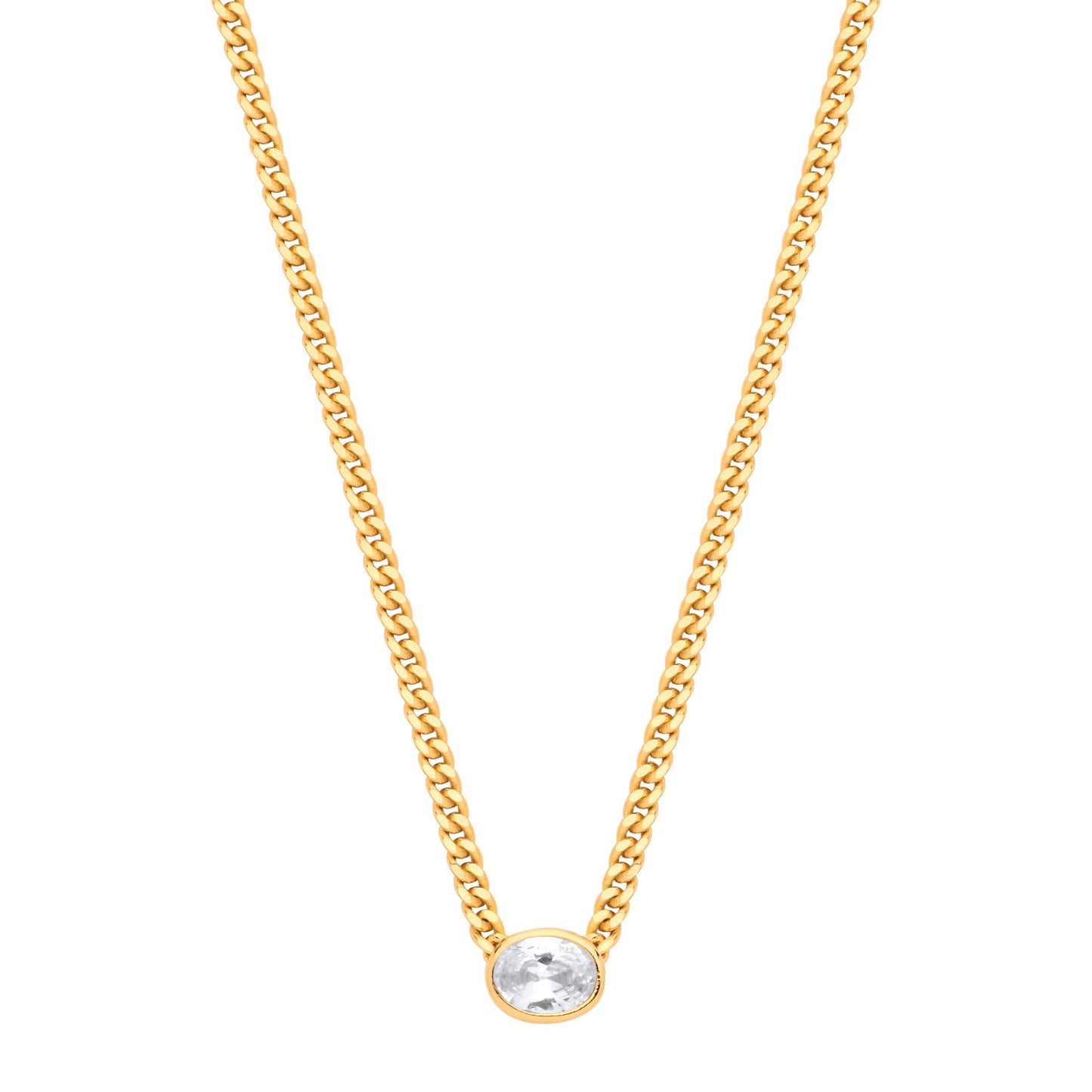 Gilded Silver  Oval CZ Collarette Curb Chain Necklace 3mm 17.5" - GVK496G