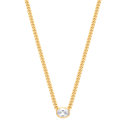 Gilded Silver  Oval CZ Collarette Curb Chain Necklace 3mm 17.5" - GVK496G