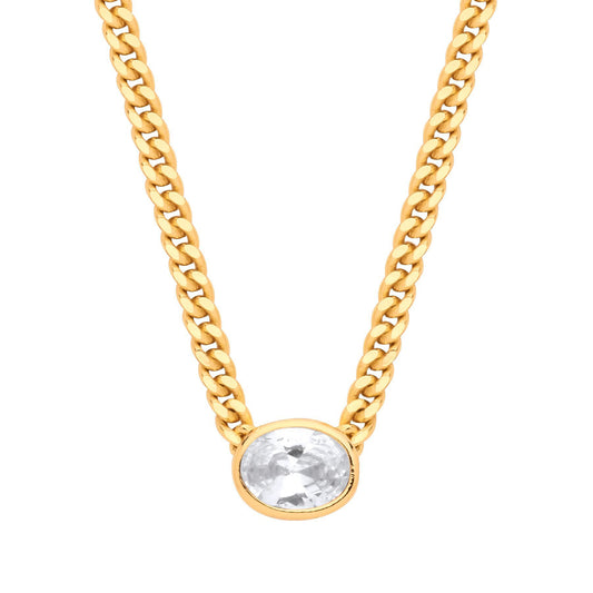 Gilded Silver  Oval CZ Collarette Curb Chain Necklace 3mm 17.5" - GVK496G