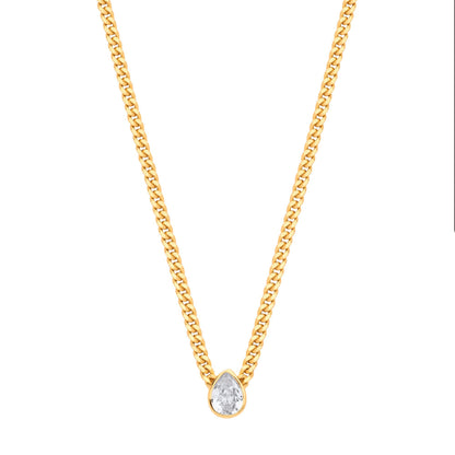 Gilded Silver  Pear CZ Collarette Curb Chain Necklace 3mm 17.5" - GVK497G
