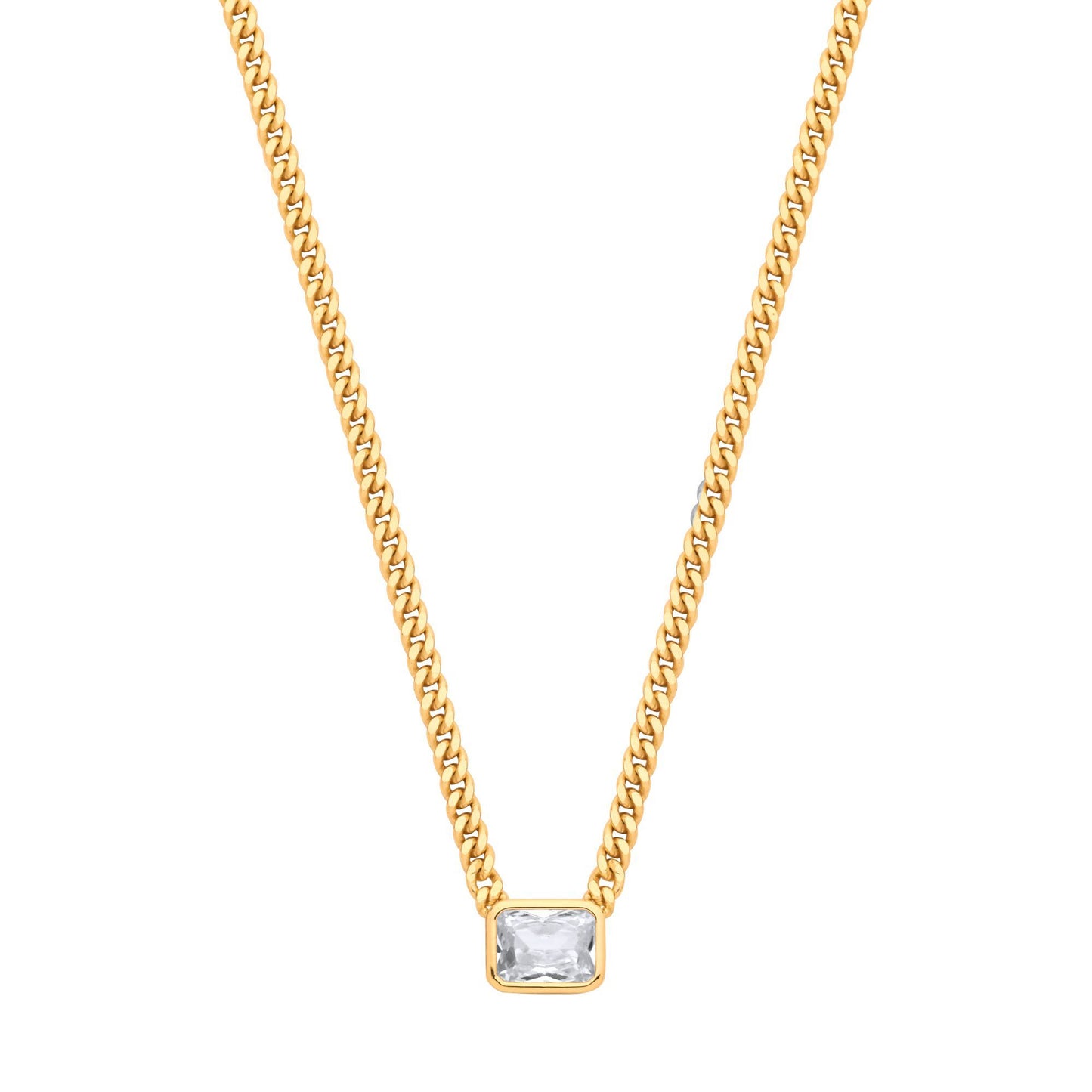 Gilded Silver  Radiant CZ Collarette Curb Chain Necklace 3mm 17.5" - GVK499G