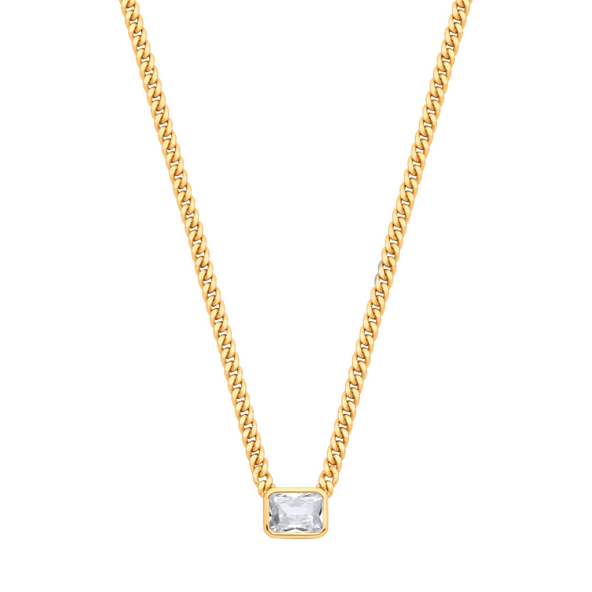 Gilded Silver  Radiant CZ Collarette Curb Chain Necklace 3mm 17.5" - GVK499G