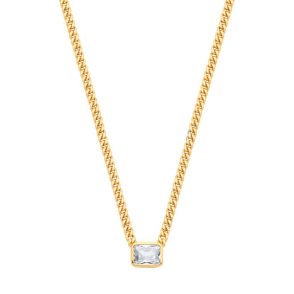 Gilded Silver  Radiant CZ Collarette Curb Chain Necklace 3mm 17.5" - GVK499G