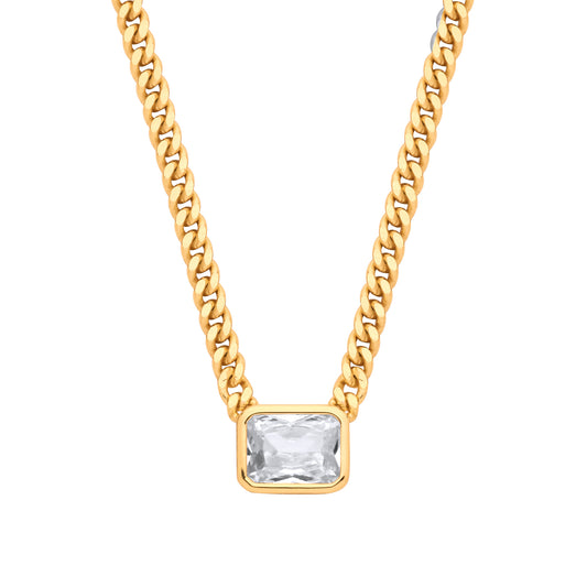 Gilded Silver  Solitaire Curb Lavalier Necklace 3mm 16" + 1.5" - GVK499G