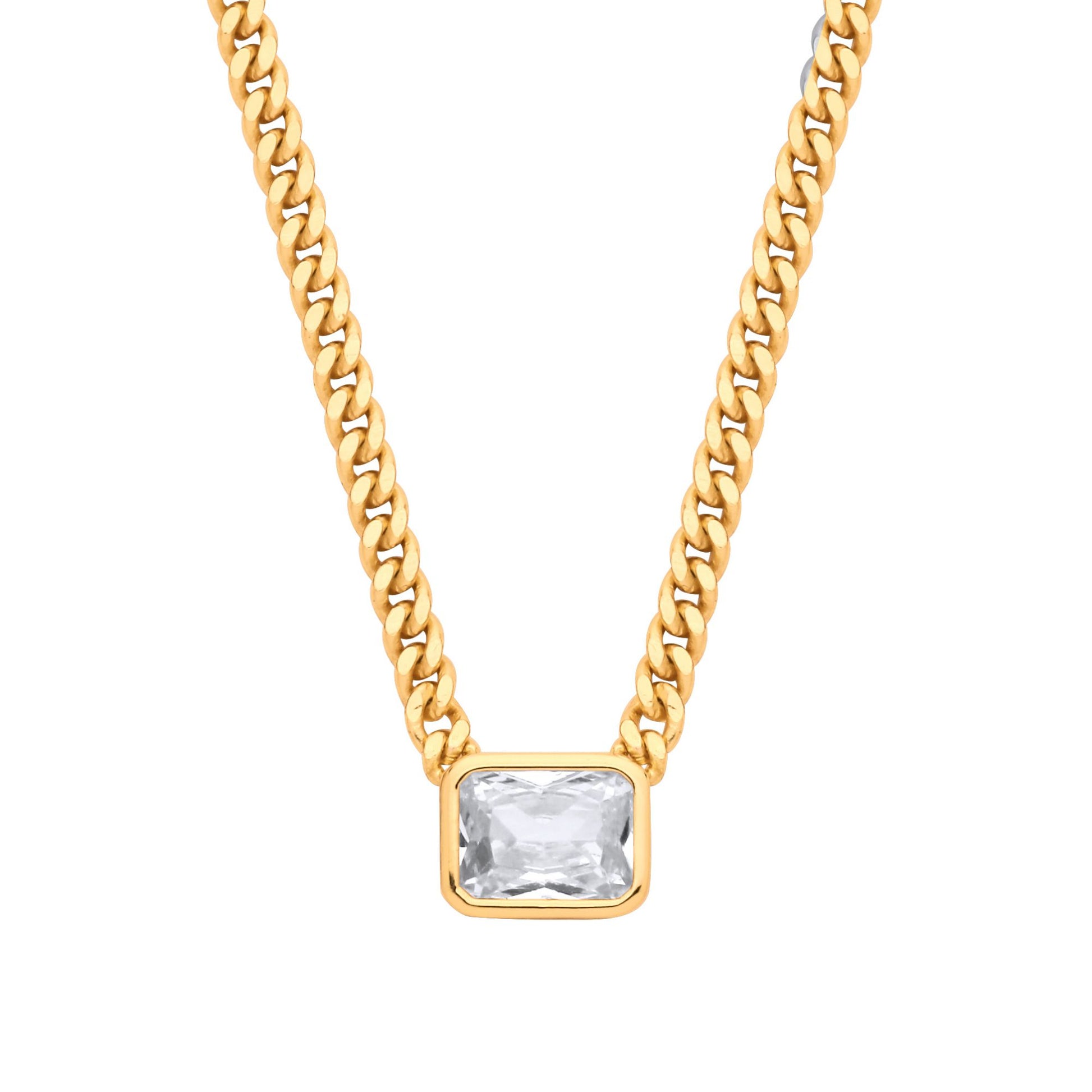 Gilded Silver  Radiant CZ Collarette Curb Chain Necklace 3mm 17.5" - GVK499G