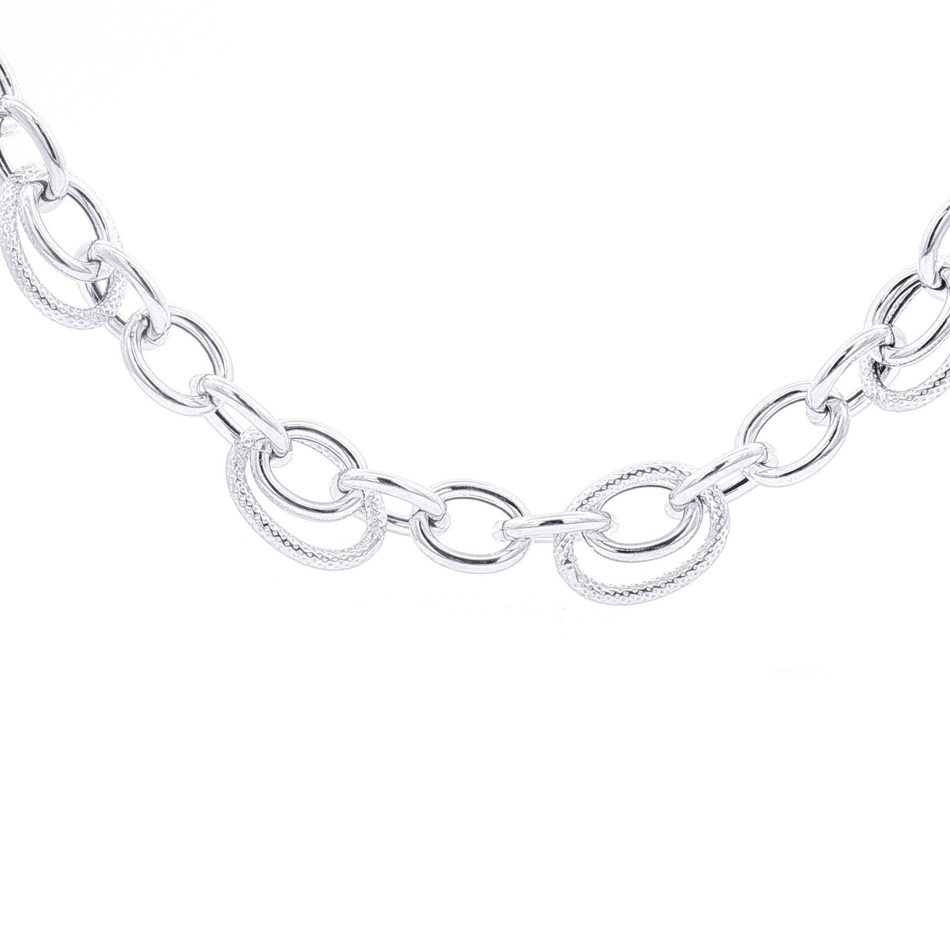 Silver  Puffed Hollow Large Snake-Skin Rolo Link Tennis Bracelet - GVK500