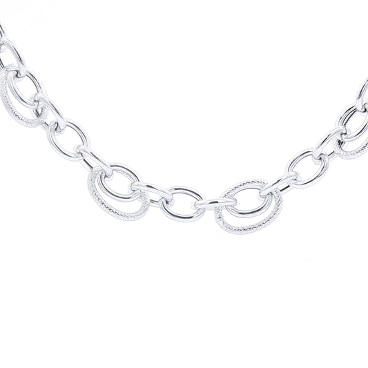 Silver  Puffed Hollow Large Snake-Skin Rolo Link Tennis Bracelet - GVK500