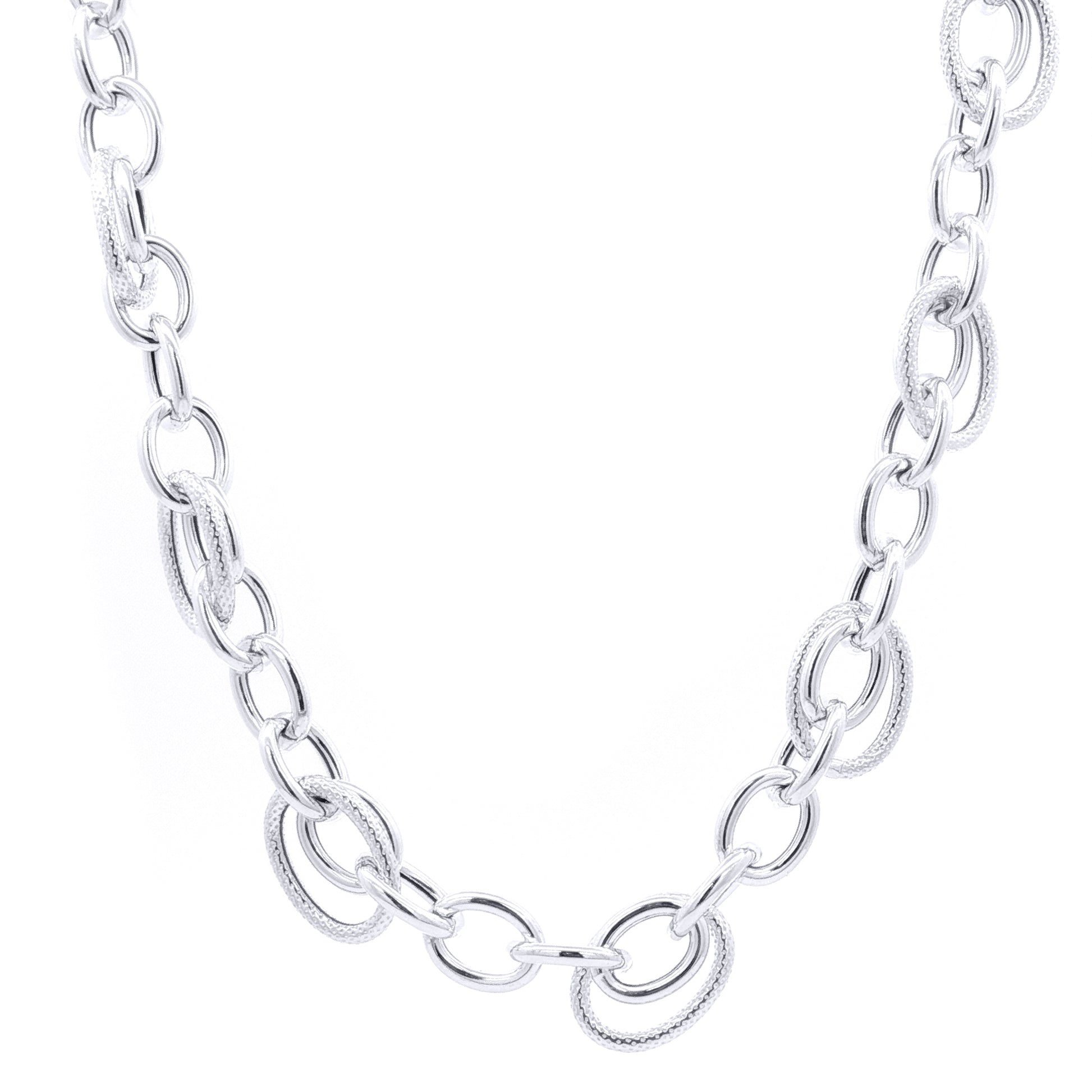 Silver  Chunk Oval Rolo Belcher Chain Link Necklace - GVK500