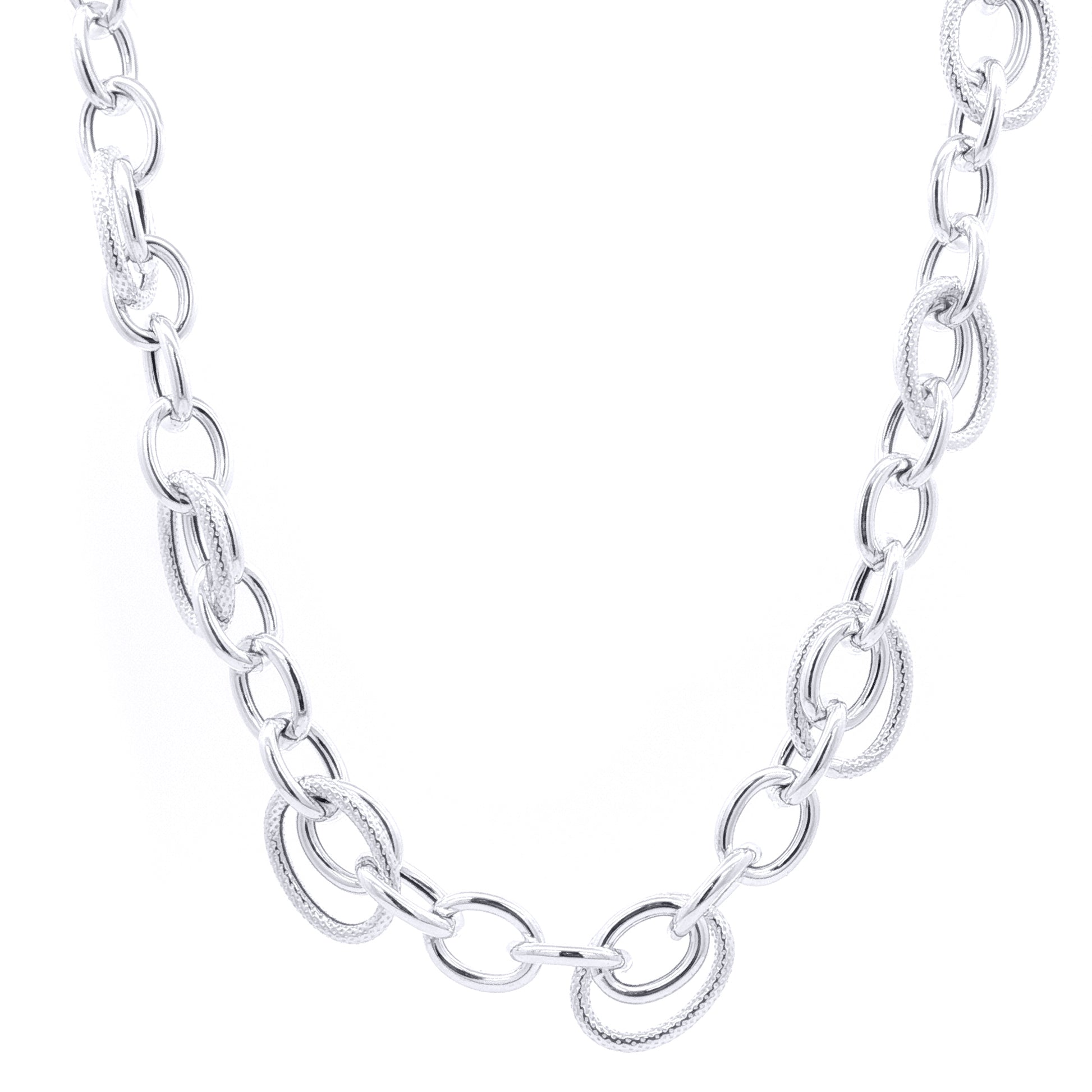 Silver  Puffed Hollow Large Snake-Skin Rolo Link Tennis Bracelet - GVK500