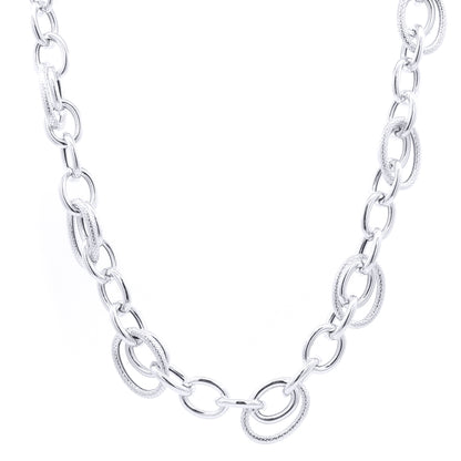 Silver  Puffed Hollow Large Snake-Skin Rolo Link Tennis Bracelet - GVK500