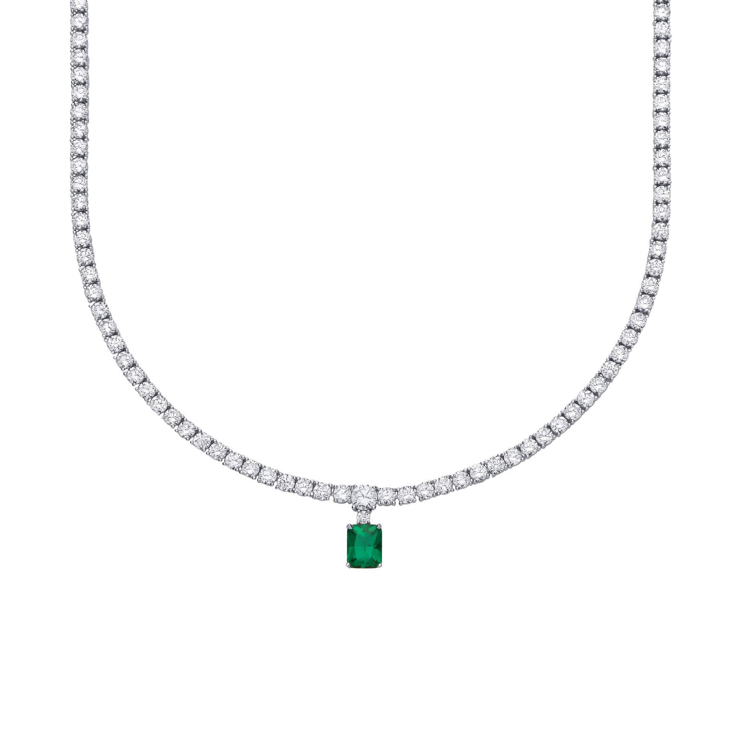 Silver  Radiant CZ Eternity Tennis Solitaire Pendant Necklace 5mm 16 + 2 inch - GVK503EM