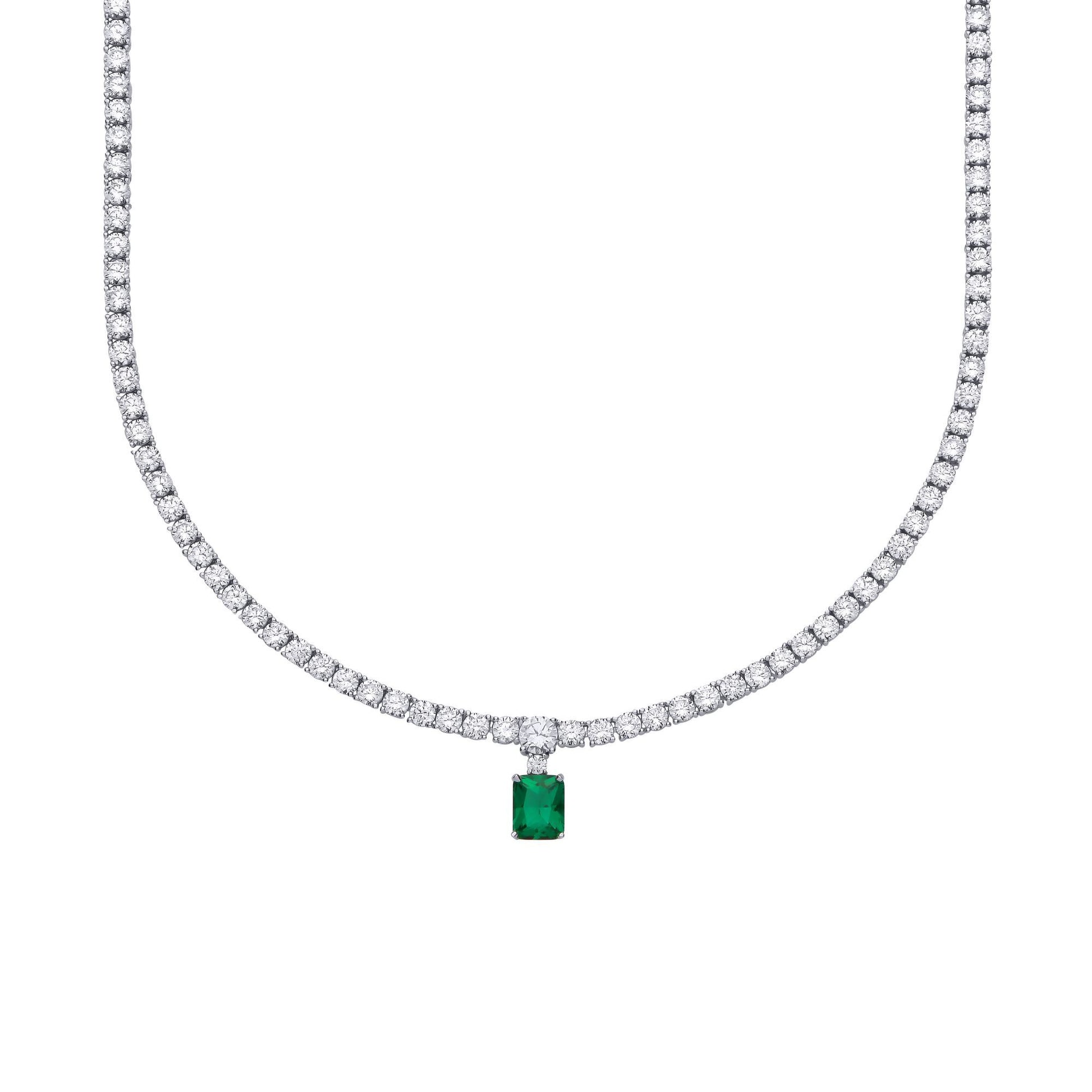Silver  CZ Eternity Tennis Solitaire Pendant Necklace 5mm 16+2inch - GVK503EM
