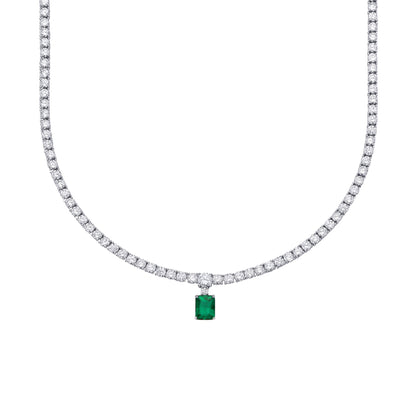 Silver  CZ Eternity Tennis Solitaire Pendant Necklace 5mm 16+2inch - GVK503EM