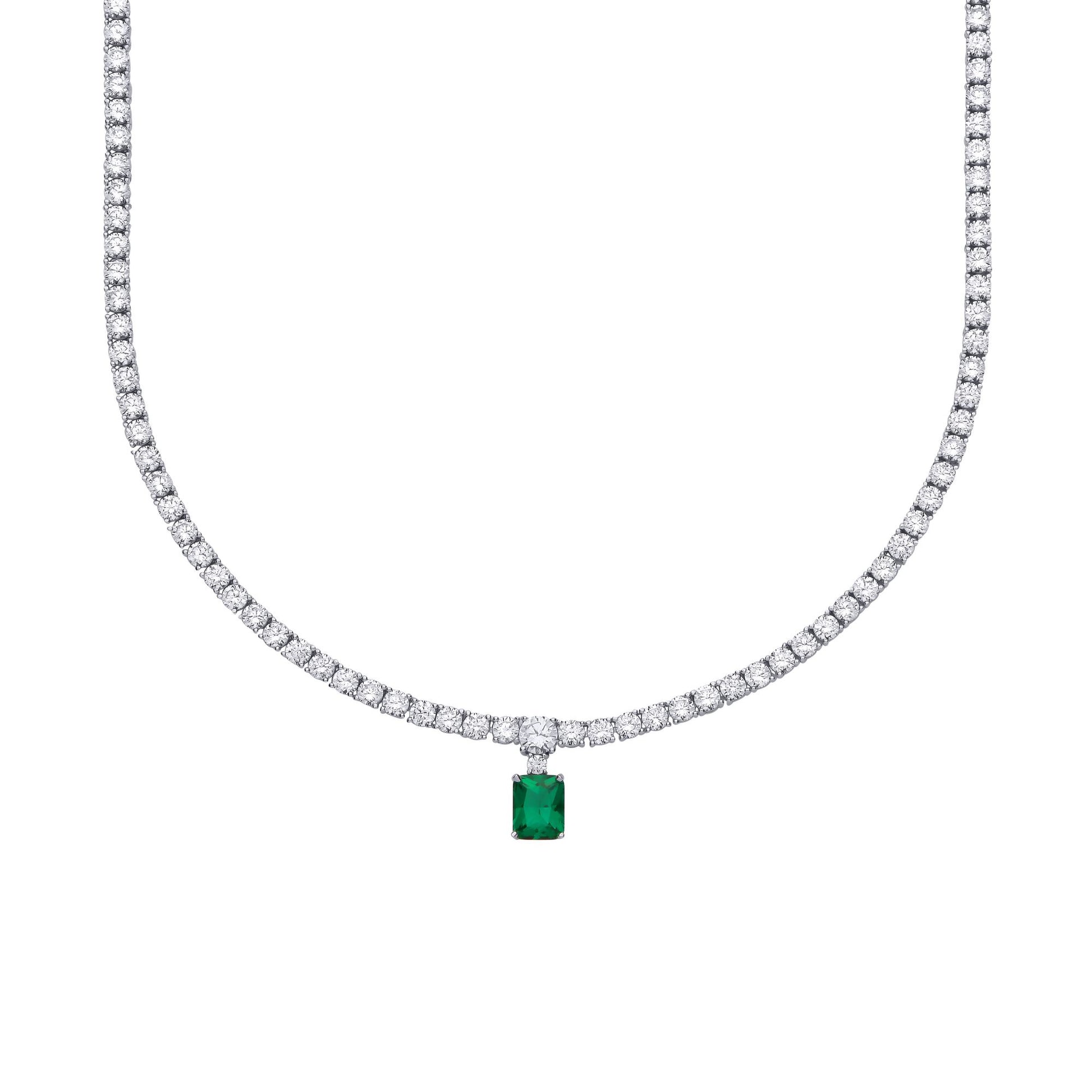 Silver  CZ Eternity Tennis Solitaire Pendant Necklace 5mm 16+2inch - GVK503EM