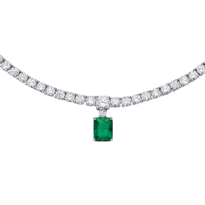 Silver  CZ Eternity Tennis Solitaire Pendant Necklace 5mm 16+2inch - GVK503EM