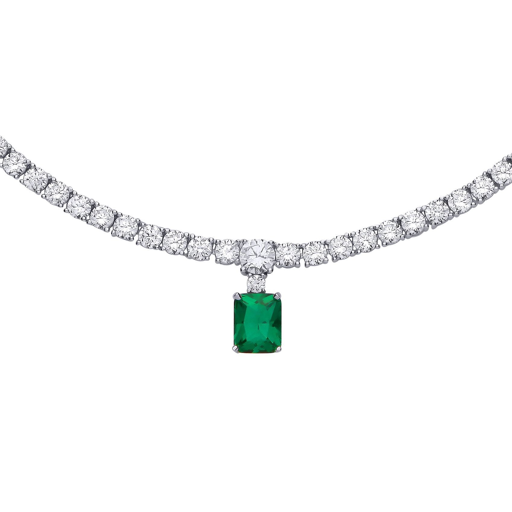 Silver  CZ Eternity Tennis Solitaire Pendant Necklace 5mm 16+2inch - GVK503EM