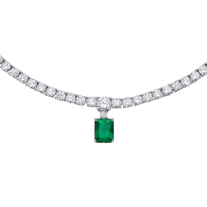 Silver  CZ Eternity Tennis Solitaire Pendant Necklace 5mm 16+2inch - GVK503EM