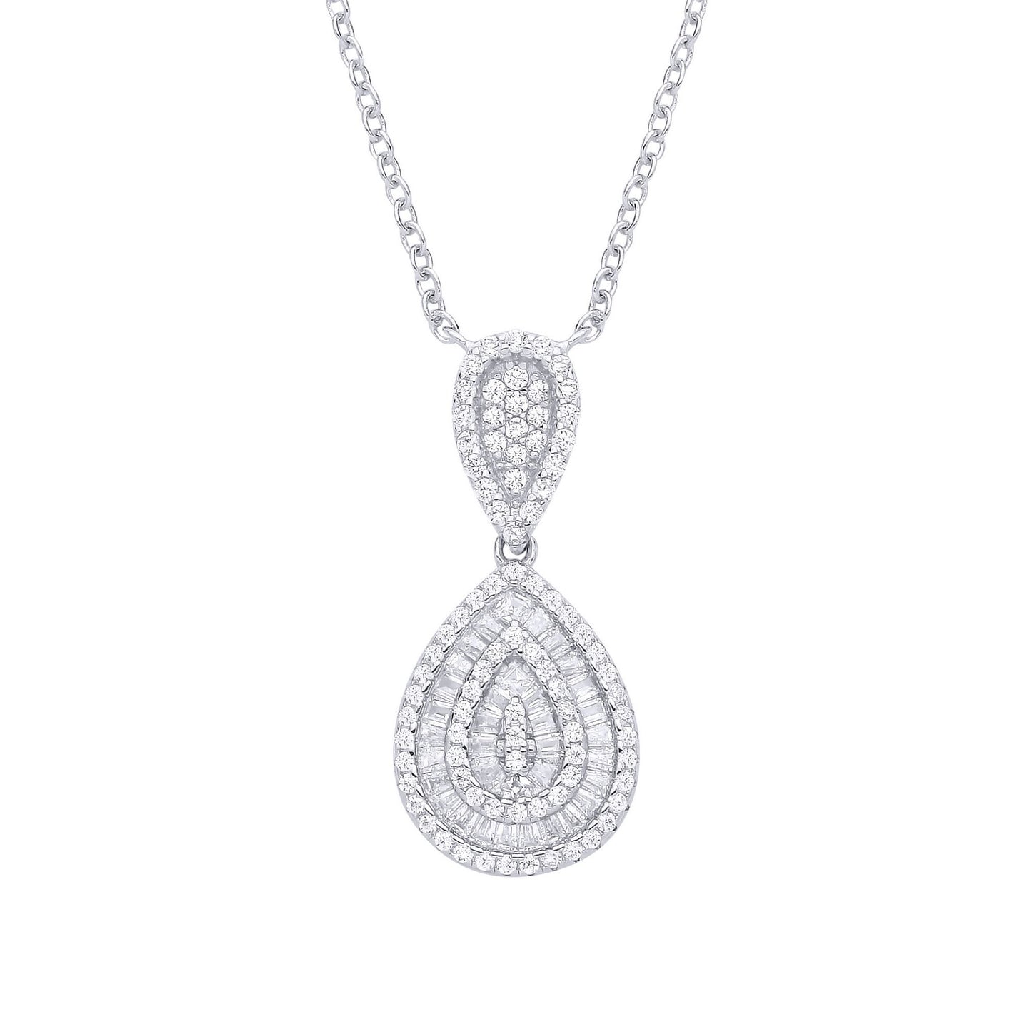 Silver  Baguette CZ Pear Avocado Geode Cluster Pendant Necklace - GVK504