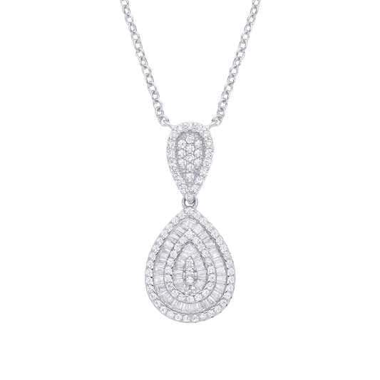 Silver Baguette CZ Pear Avocado Geode Cluster Pendant Necklace - GVK504