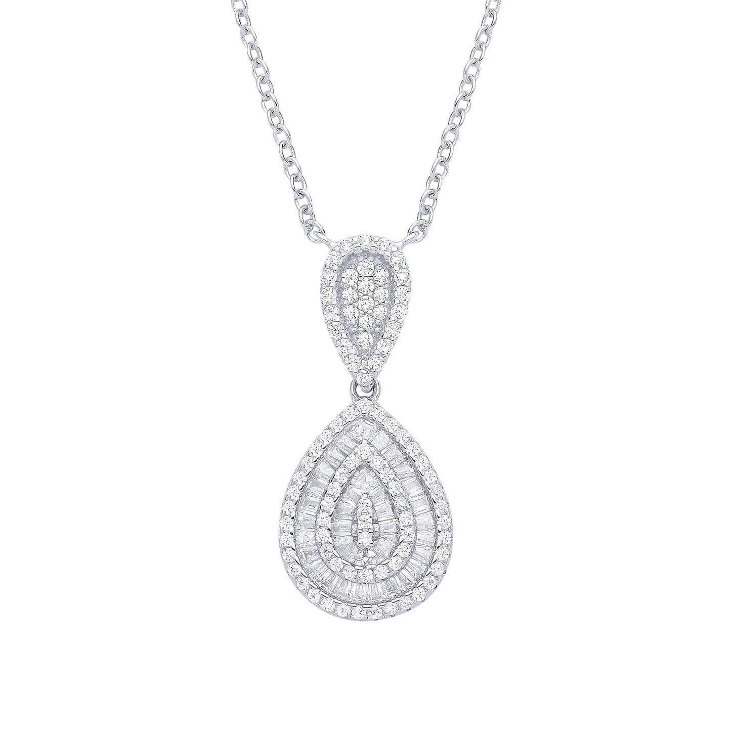 Silver  Baguette CZ Pear Avocado Geode Cluster Pendant Necklace - GVK504