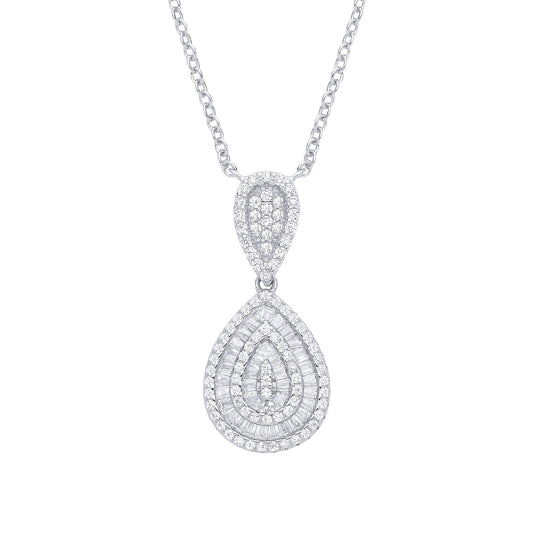 Silver  Baguette CZ Pear Avocado Geode Cluster Pendant Necklace - GVK504
