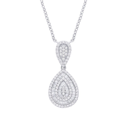 Silver  Baguette CZ Pear Avocado Geode Cluster Pendant Necklace - GVK504