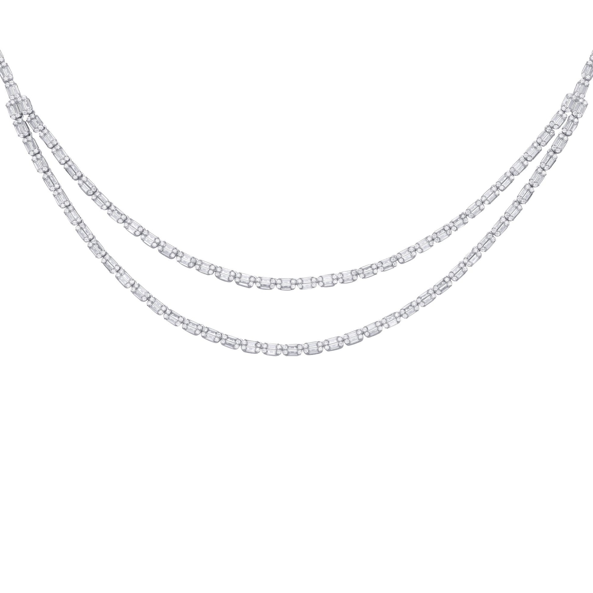 Silver  Baguette CZ Art Deco Raindrop Cluster Tennis Necklace - GVK508